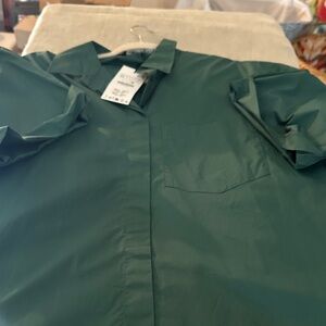 Zara Dark Green Short-Sleeve Button-Down Shirt